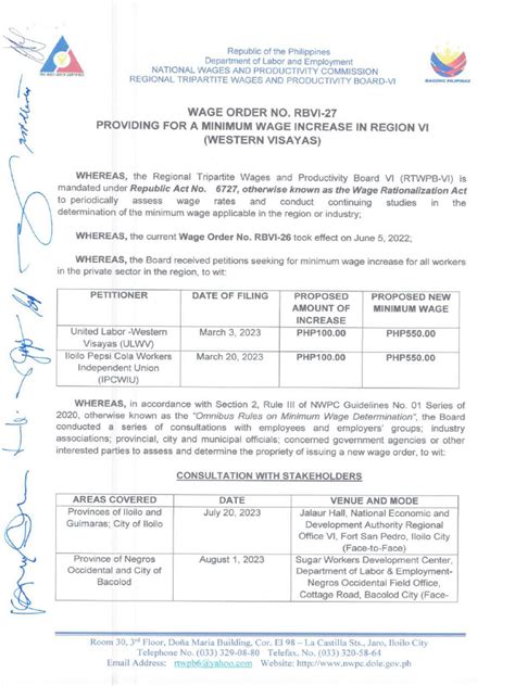 Region 6 Minimum Wage: Wage Order No. RBVI.